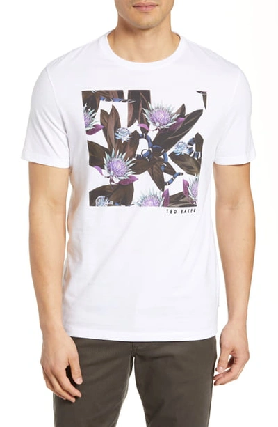 Shop Ted Baker Trim Fit Floral Graphic T-shirt In White