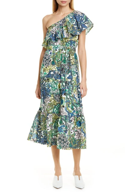 Shop A.l.c Janelle One-shoulder Midi Dress In Multi
