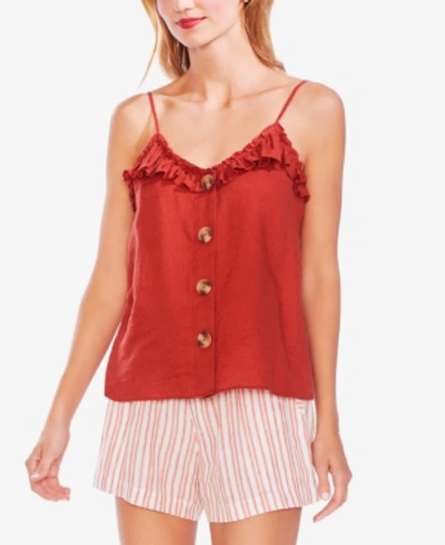 Shop Vince Camuto Ruffle-trim Buttoned Camisole Top In Canyon Sunset
