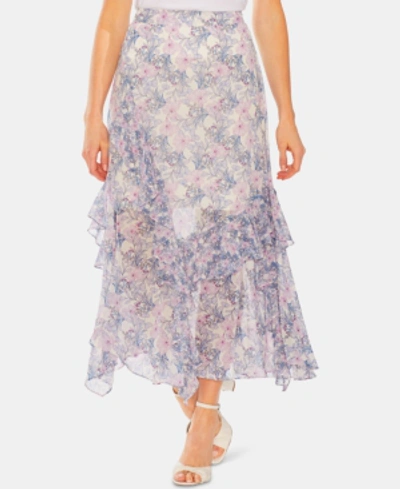 Shop Vince Camuto Floral-print Ruffled Skirt In Pearl Ivory