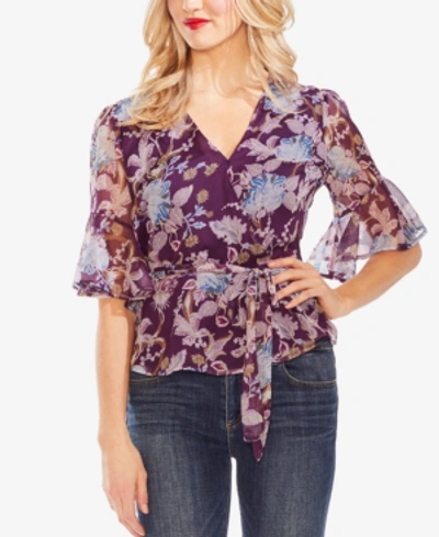 Shop Vince Camuto Printed Chiffon Wrap Top In Deep Bloom