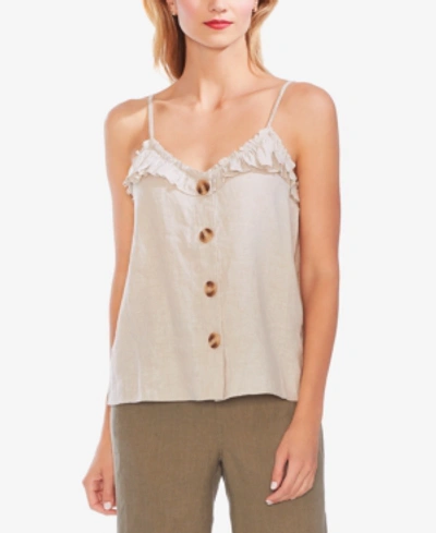 Shop Vince Camuto Ruffle-trim Buttoned Camisole Top In Natural