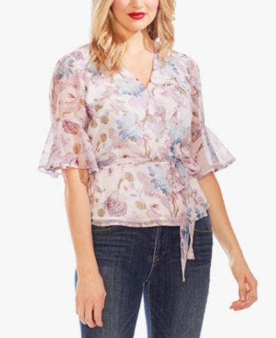 Shop Vince Camuto Printed Chiffon Wrap Top In Soft Pink Haze