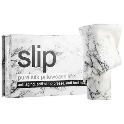 Shop Slip Silk Pillowcase - Standard/queen White Marble - Zipper Closure
