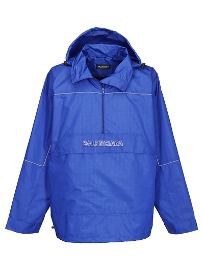 Shop Balenciaga Logo Windbreaker Jacket In Royal Blue