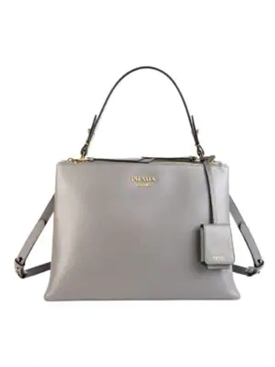 Shop Prada Large Deux Leather Top Handle Tote In Marmo Grey