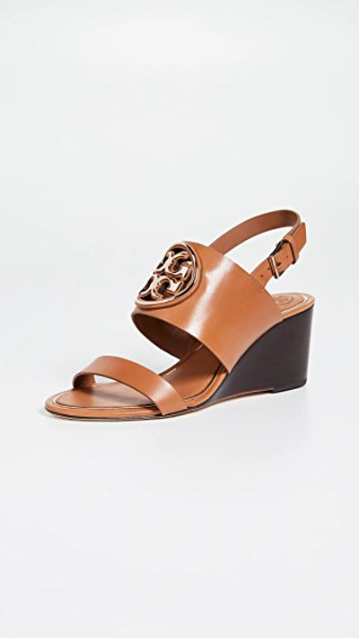 Tory Burch Metal Miller Slingback Wedge Sandals In Tan/rose Gold | ModeSens