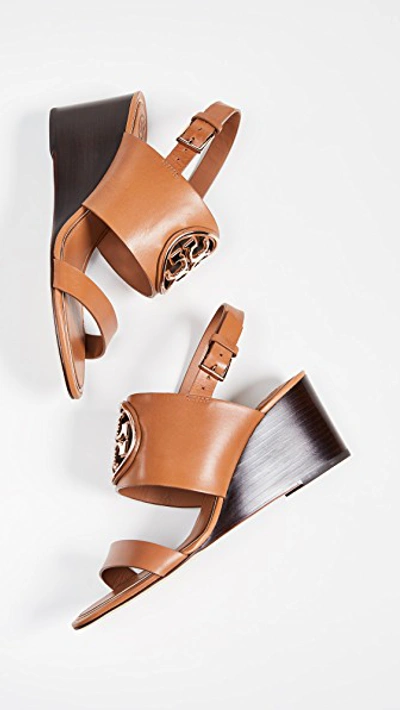 Shop Tory Burch Metal Miller 65mm Wedge Sandals In Tan/rose Gold