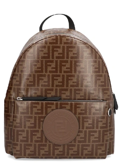 Shop Fendi Logo Zipped Backpack In Brown