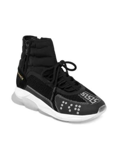 Shop Versace High Top Cross Trainer Sneakers In Black