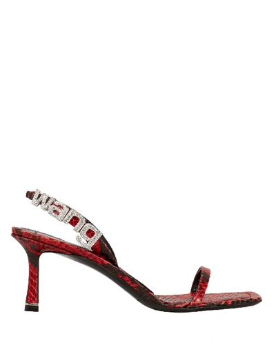 Shop Alexander Wang Ivy Snake-embossed Slingback Sandals In Red/black