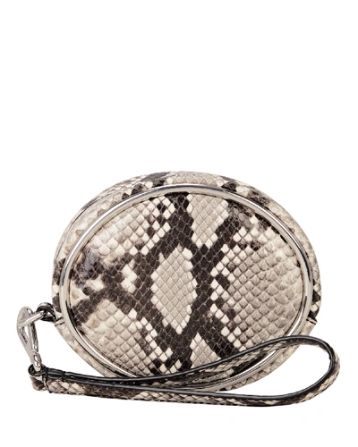 Shop Alexander Wang Halo Circle Snakeskin Wristlet In Grey