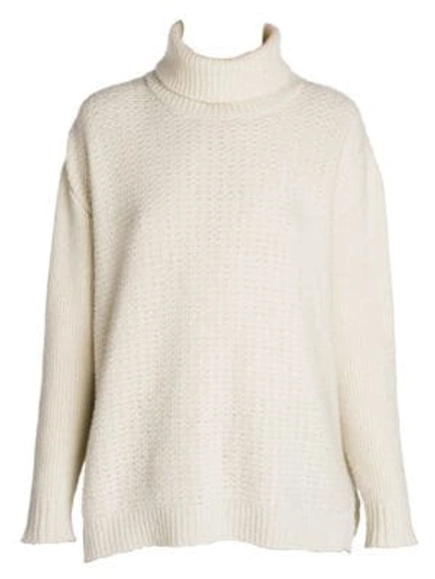 Shop Marni Virgin Wool & Cashmere Open Weave Turtleneck Sweater In Natural White
