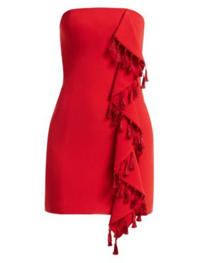 Shop Cinq À Sept Women's Nat Tassel & Ruffle Mini Dress In Scarlet