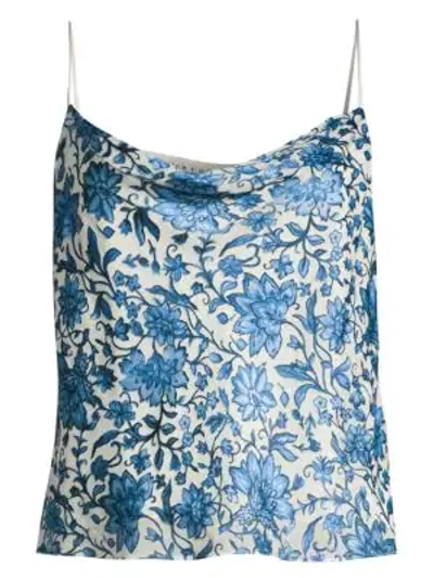 Shop Alice And Olivia Harmon Floral Silk-blend Camisole In Painted Dahlia Soft White Cornflower