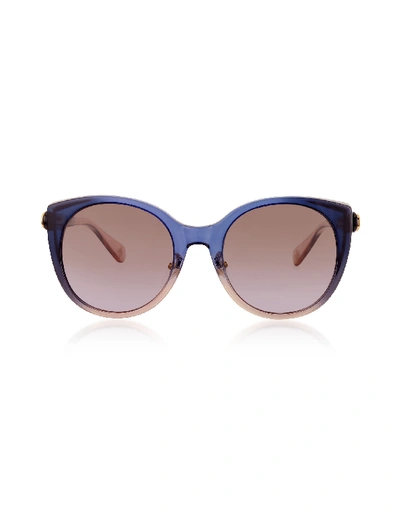 Shop Gucci Gg0369s Cat-eye Acetate Sunglasses In Blue/shaded Grey