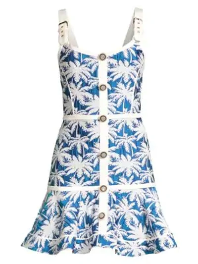 Shop Alexis Lisel Palm-print Mini Dress In Blue Palm Jacquard