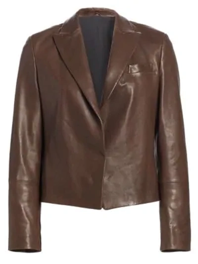 Shop Brunello Cucinelli Cropped Leather Jacket In Dark Brown