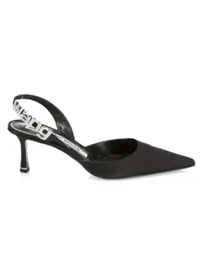 Shop Alexander Wang Grace Embellished Satin Slingback Pumps In Black