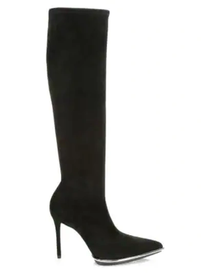 Shop Alexander Wang Cara Knee-high Suede Boots In Black