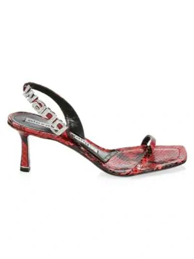 Shop Alexander Wang Ivy Crystal-embellished Snakeskin-embossed Leather Slingback Sandals In Red