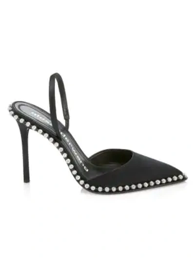 Shop Alexander Wang Rina Crystal-embellished Satin Slingback Pumps In Black