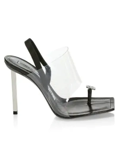 Shop Alexander Wang Kaia Crystal-embellished Pvc Slingback Sandals In Black