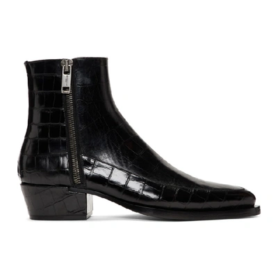 Shop Givenchy Black Croc Dallas Zip Boots In 001 Black