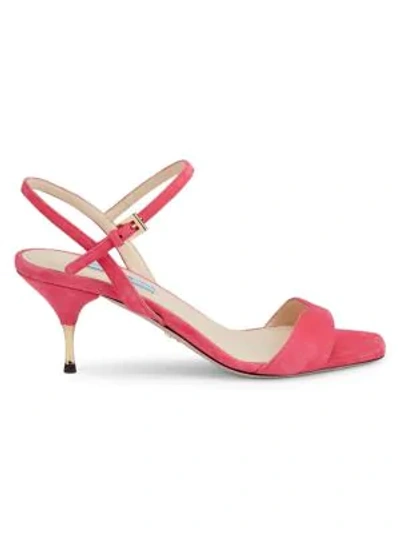 Shop Prada Women's Kitten-heel Suede Sandals In Fuchsia