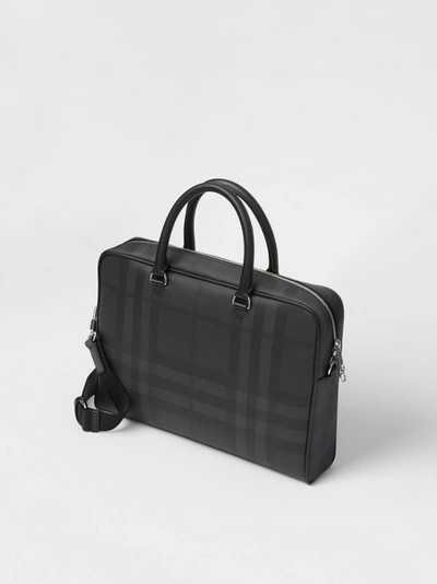 Shop Burberry London Check And Leather Briefcase In Dark Charcoal