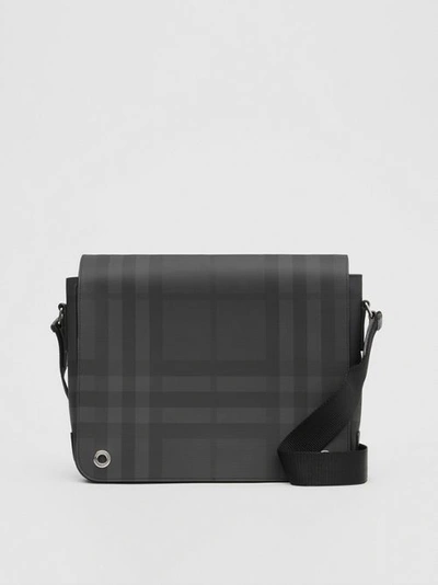 Shop Burberry London Check And Leather Satchel In Dark Charcoal