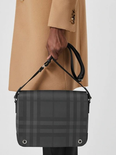 Shop Burberry London Check And Leather Satchel In Dark Charcoal