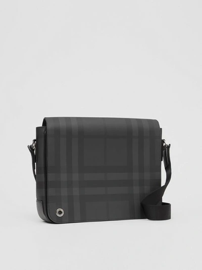 Shop Burberry London Check And Leather Satchel In Dark Charcoal