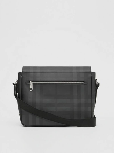 Shop Burberry London Check And Leather Satchel In Dark Charcoal