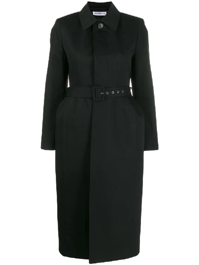 Shop Balenciaga Belted Trench Coat - Black