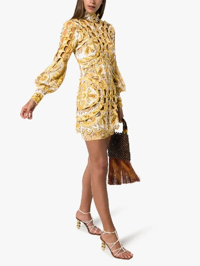 Shop Zimmermann Zippy Balloon Sleeve Cotton Linen Mini Dress In Golden Paisley