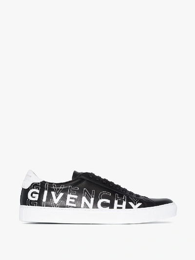 Shop Givenchy Black Embroidered Logo Leather Low Top Sneakers