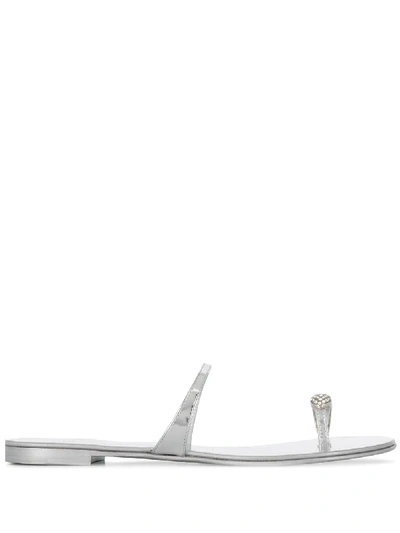 Shop Giuseppe Zanotti Embellished Toe-ring Sandals - Silver