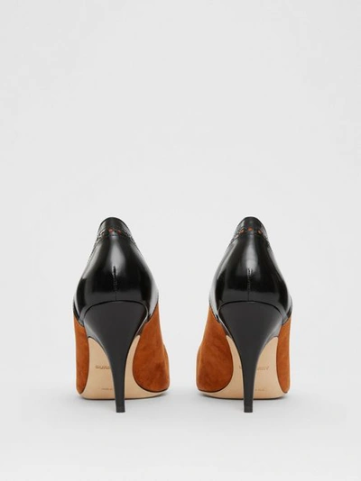 Shop Burberry Brogue Detail Two-tone Suede And Leather Pumps In Tan