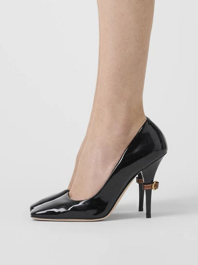 Shop Burberry D-ring Detail Patent Leather Square-toe Pumps In Black