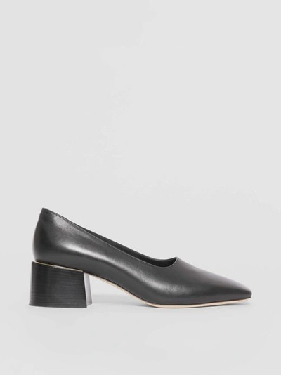 Shop Burberry Gold-plated Detail Lambskin Block-heel Pumps In Black