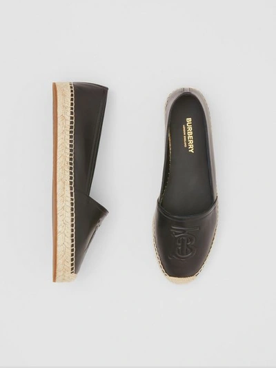 Shop Burberry Monogram Motif Leather Espadrilles In Black