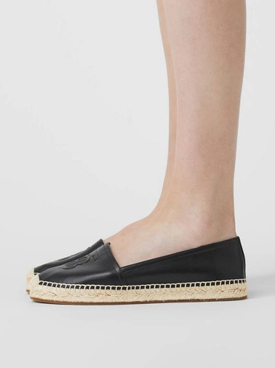 Shop Burberry Monogram Motif Leather Espadrilles In Black