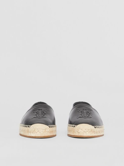 Shop Burberry Monogram Motif Leather Espadrilles In Black