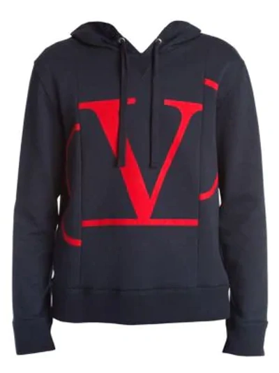 Shop Valentino Go Logo Hoodie In Navy Red