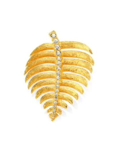 Shop Kenneth Jay Lane Satin Goldplated & Crystal Leaf Pin