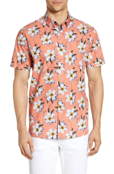 Shop Ted Baker Slim Fit Floral Shirt In Coral
