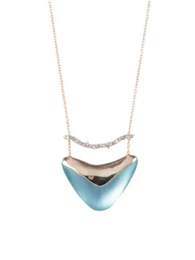 Shop Alexis Bittar Crystal Encrusted Bar & Shield Pendant Necklace In Blue