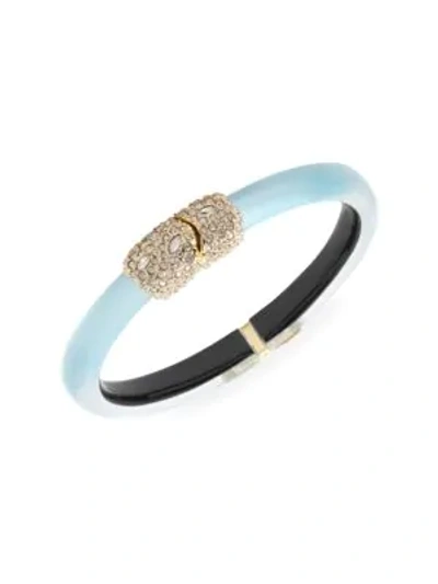 Shop Alexis Bittar Crystal Encrusted Clasp Skinny Hinge Bracelet In Blue