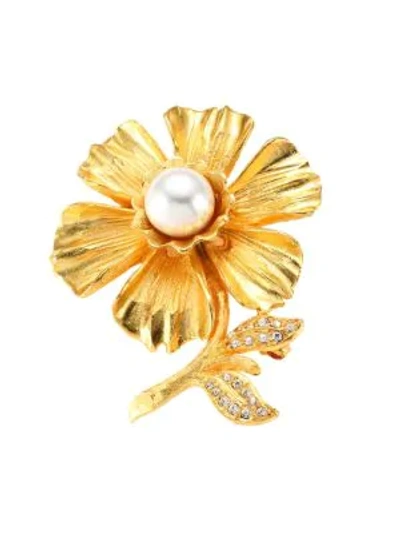 Shop Kenneth Jay Lane Goldplated Faux-pearl & Crystal Flower Pin